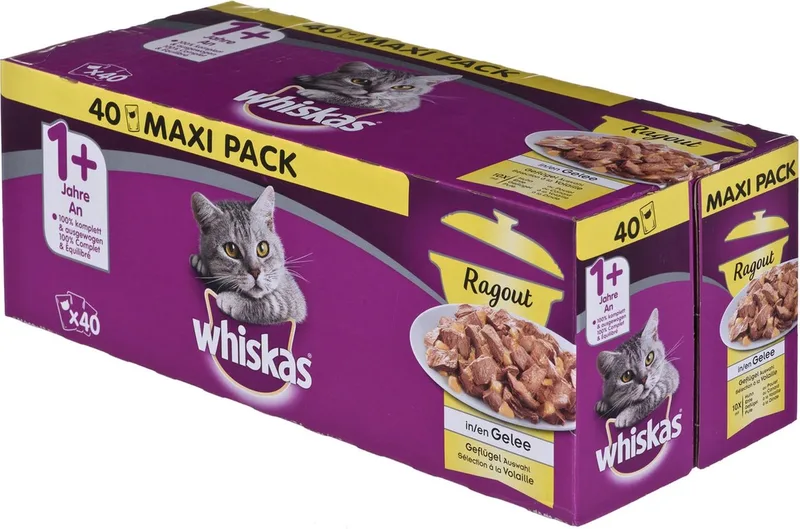 Katten natvoer, ragout van gevogelte in gelei, 1+, multipack (40x85g), 3.4 kg by Whiskas – product photo