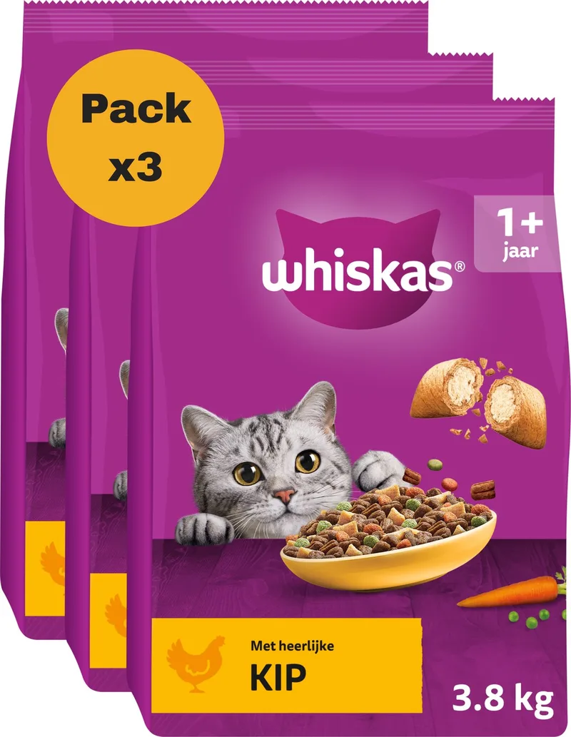 Kattenbrokken - Adult 1+ - Kip - zak 3x3.8kg von Whiskas – Produktfoto