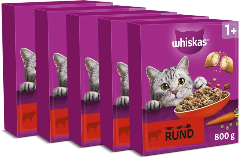 Kattenbrokken - Adult 1+ Rund - doos 5x800g de Whiskas – photo produit