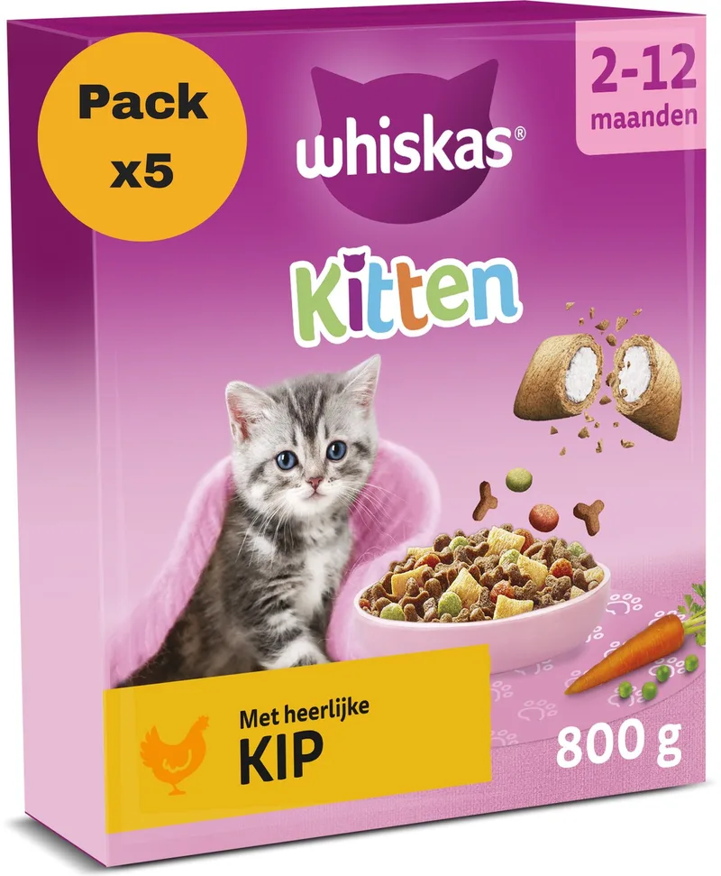 Kattenbrokken - Junior - Kip - doos 5x800g de Whiskas – photo produit