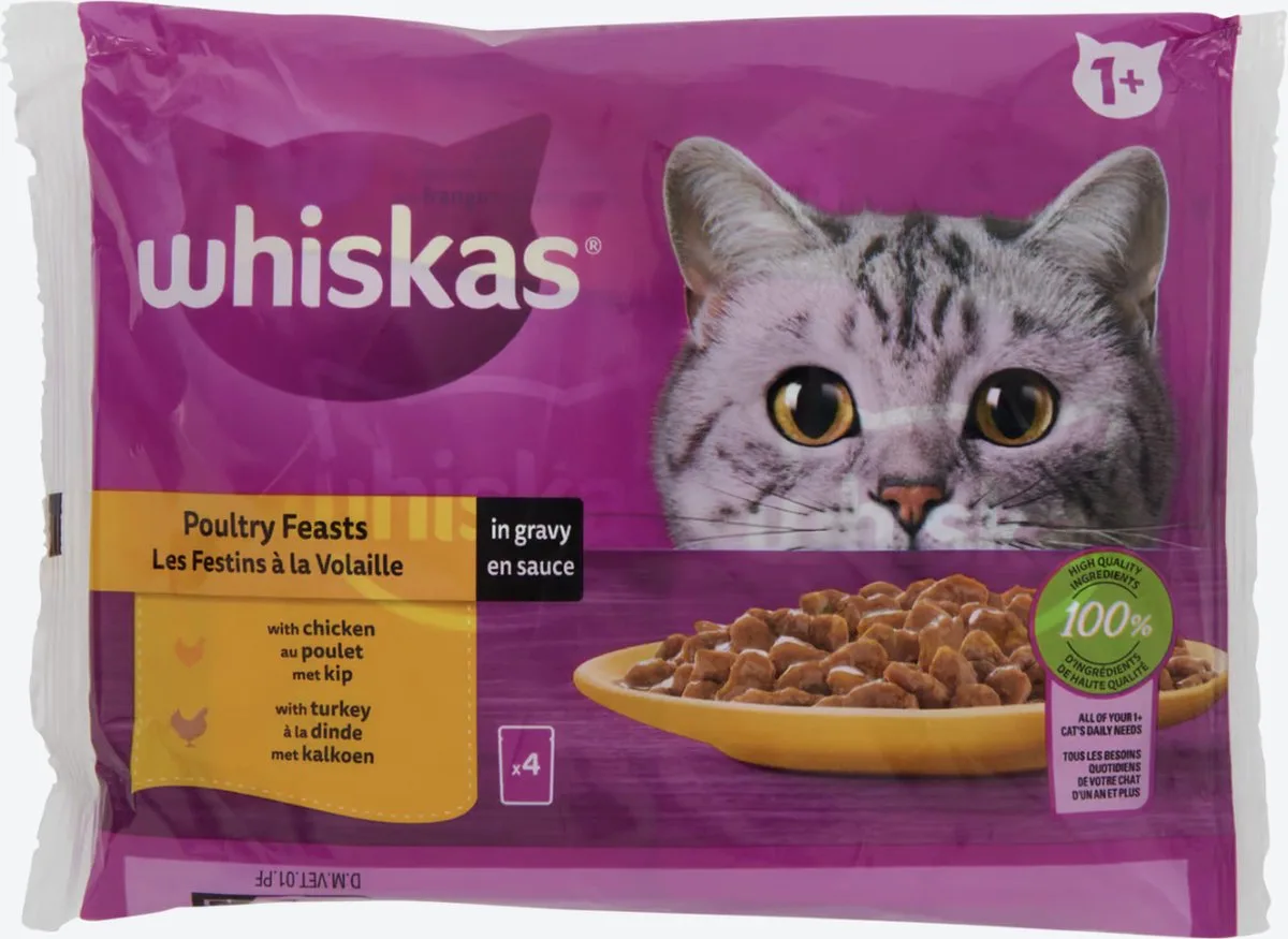 Kattensnack Maaltijdzakjes – Smakelijke Kipmenu 85g (Kip en Andere Gevogelte) från Whiskas – produktbild
