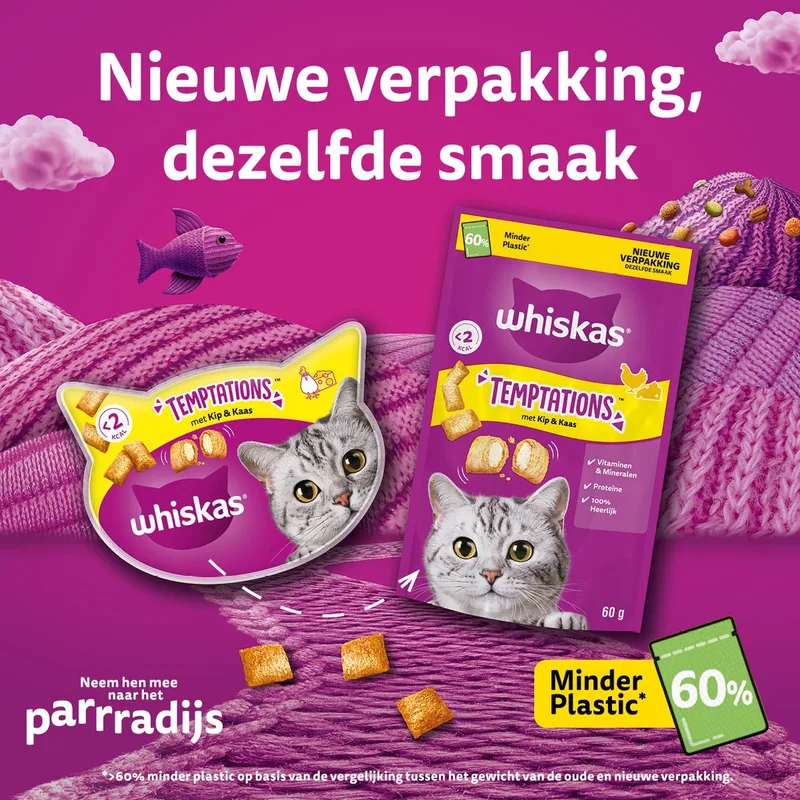 Kattensnacks - Temptations Snoepjes - Kip en Kaas - 8x60g de Whiskas – photo produit