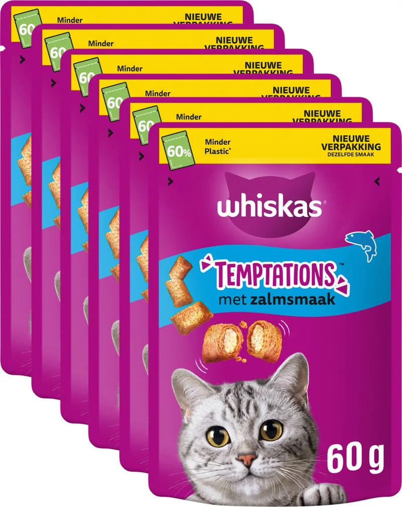 Kattensnacks - Temptations Snoepjes - Zalm - 6x60g von Whiskas – Produktfoto