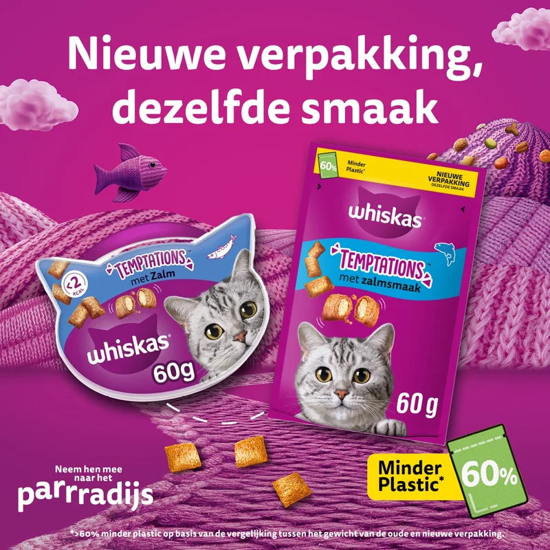 Kattensnacks - Temptations Snoepjes - Zalm - 8x60g by Whiskas – product photo