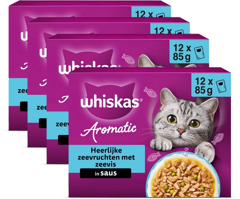 Kattenvoer - Adult 1+ - Aromatics Zalige Zeevruchten in Saus - 48x85g de Whiskas – photo produit