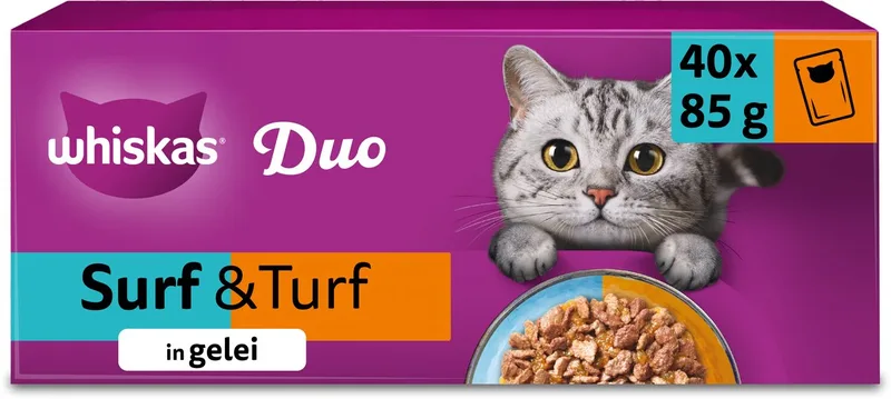 Kattenvoer - Adult 1+ - Duo Surf & Turf Selectie in Gelei - 40x85g von Whiskas – Produktfoto