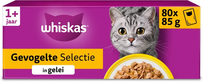 Kattenvoer - Adult 1+ - Gevogelte in gelei - Giga-Pack 80x85g von Whiskas – Produktfoto