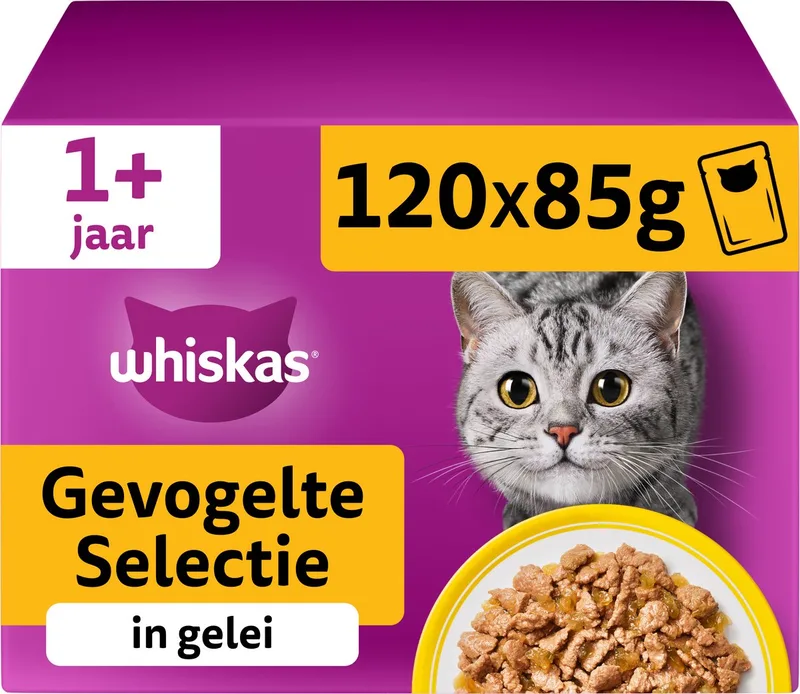 Kattenvoer - Adult 1+ - Gevogelte in gelei Megapack - 120x85g von Whiskas – Produktfoto