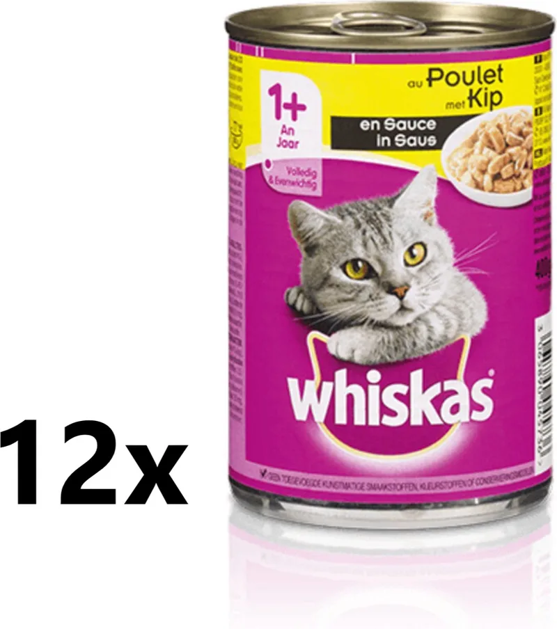 Kattenvoer - Blik - Adult - Brokjes in Saus - Kip - 12x400g von Whiskas – Produktfoto