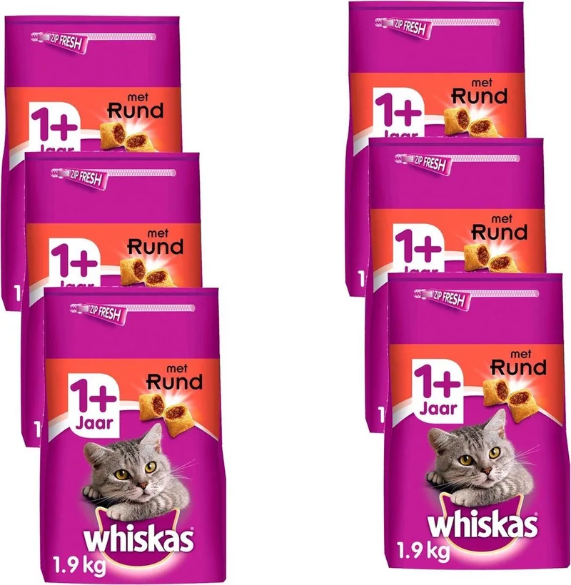 Kattenvoer - Brokjes met rundsmaak - 6 x 1.9kg fra Whiskas – produktbillede