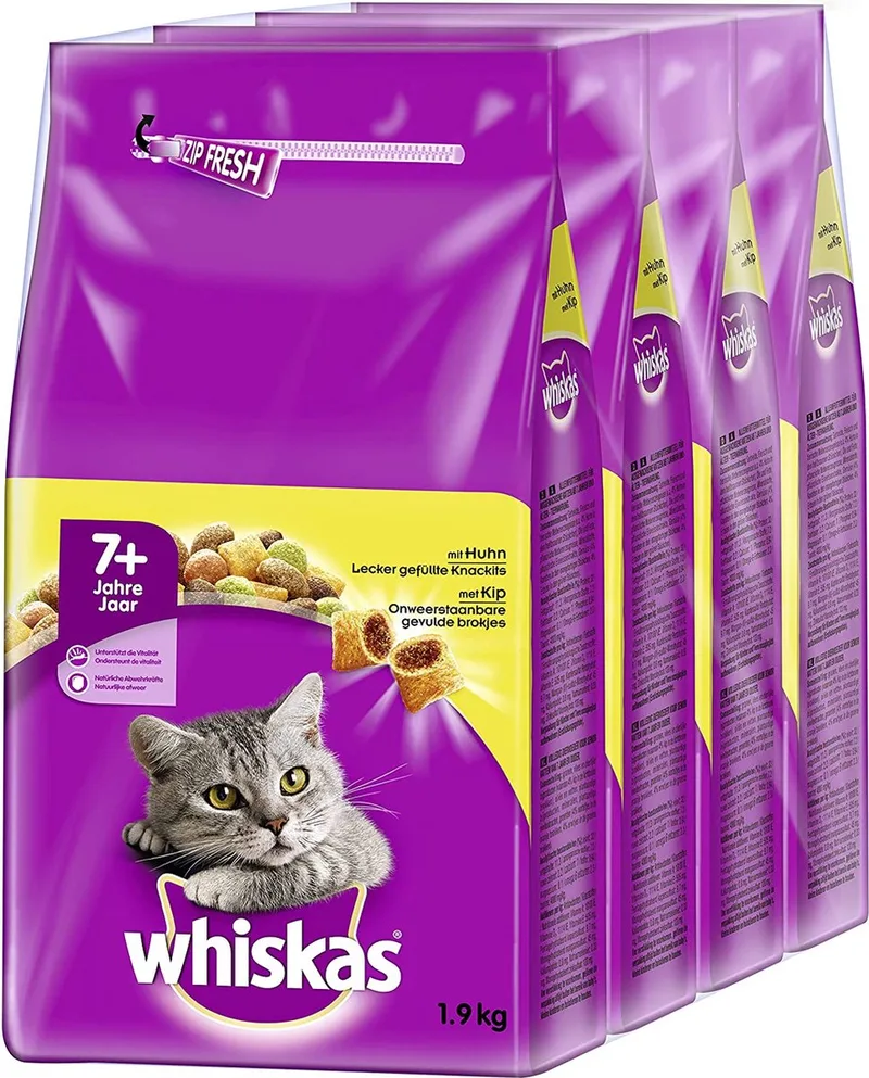 kattenvoer droogvoer Senior 7+ met kip, verschillende pakketten, kip, 6 x 1,9kg fra Whiskas – produktbillede