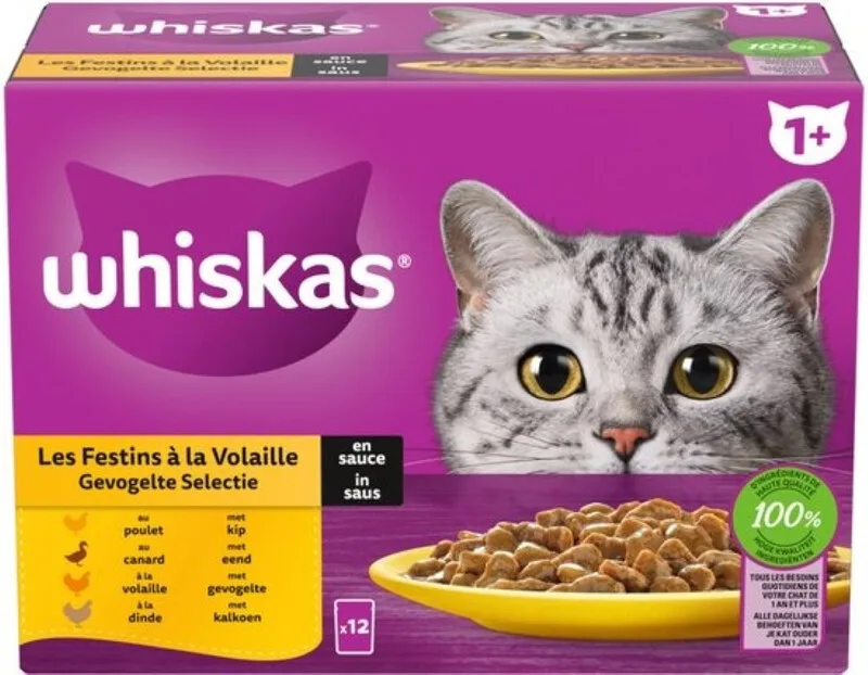 Kattenvoer Nat Pouch 1+ Adult Saus Gevogelte Selectie - 12 x 85 gr by Whiskas – product photo