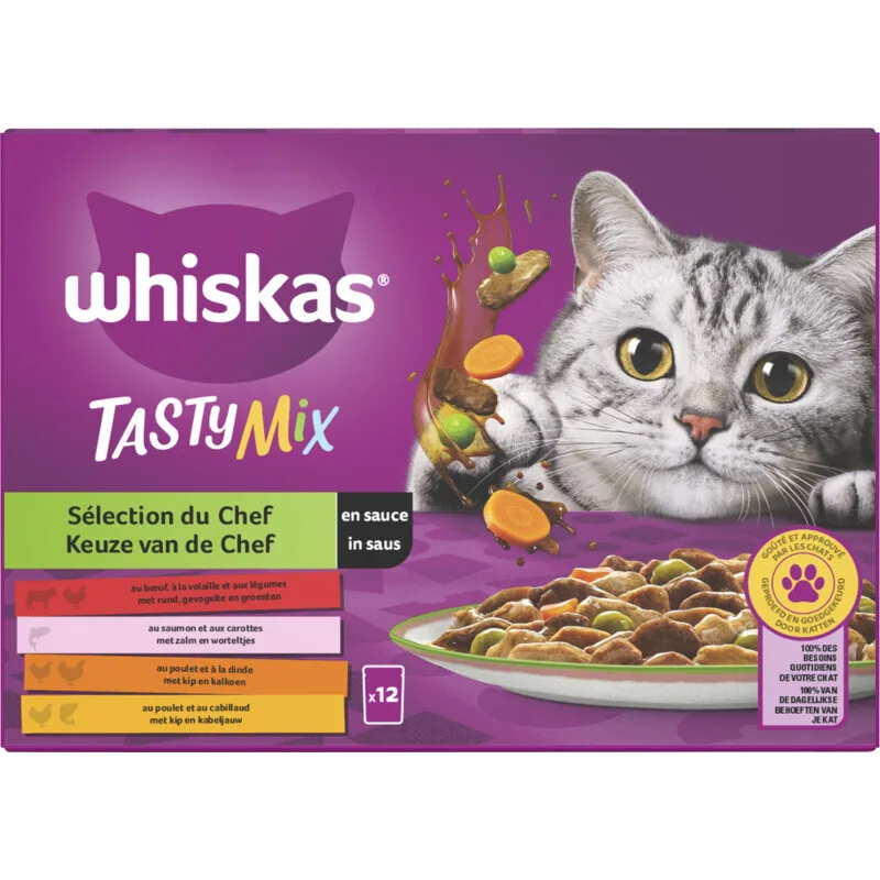 kattenvoer nat volwassen smakelijke mix in saus 1+ by Whiskas – product photo