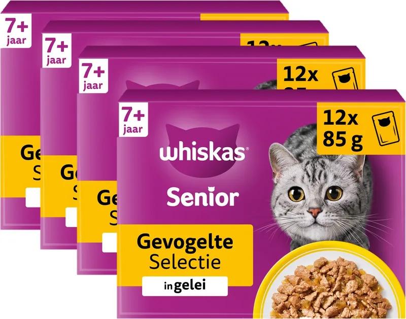 Kattenvoer - Senior 7+ - Gevogelte Selectie in gelei - 48 x 85g von Whiskas – Produktfoto