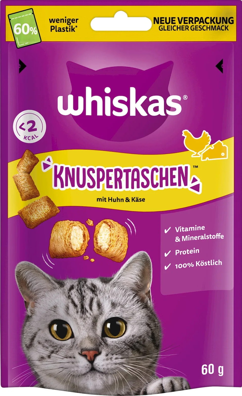 Knuspertaschen mit Huhn & Käse - 60 g von Whiskas – Produktfoto