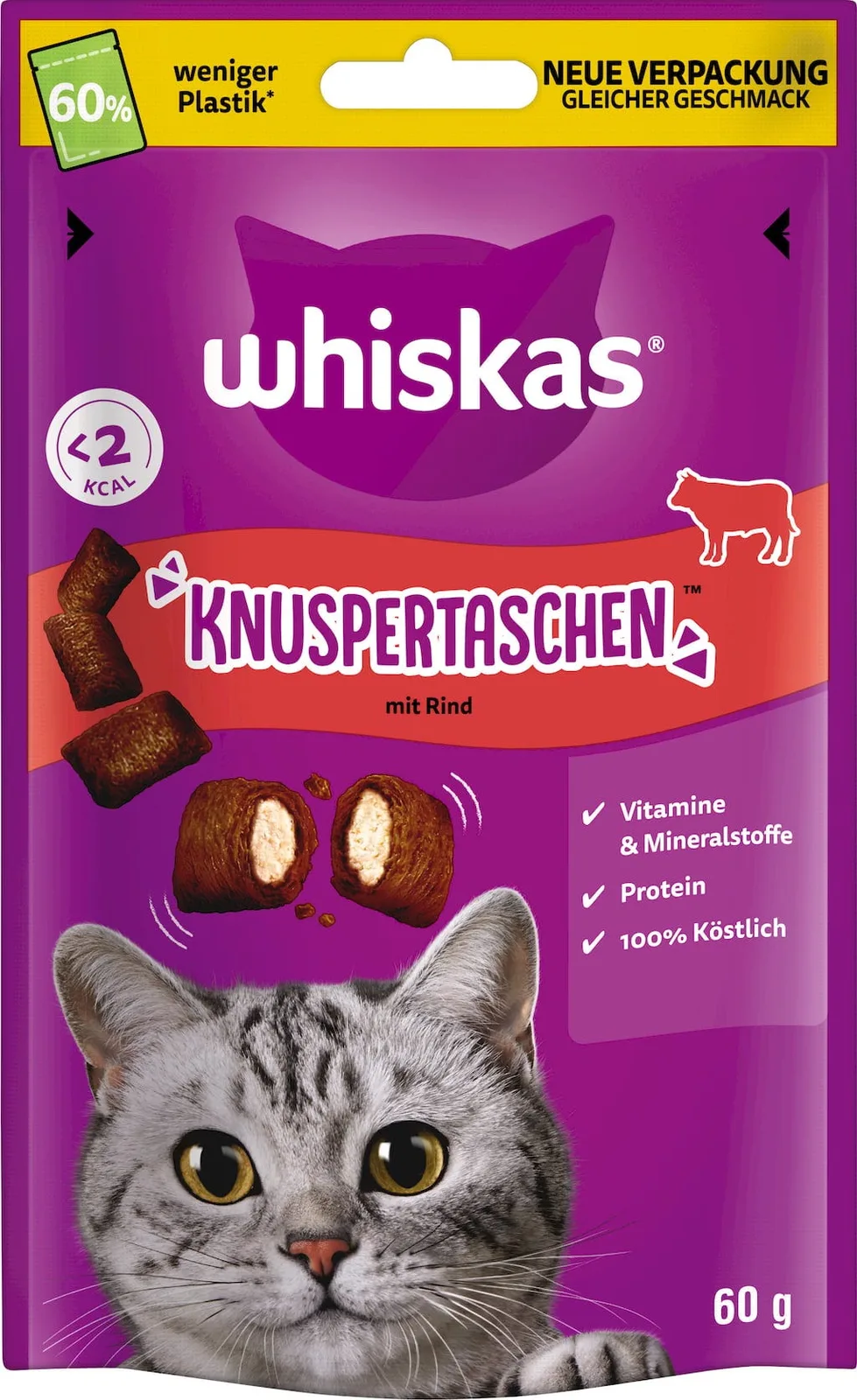 Knuspertaschen mit Rind - 60 g von Whiskas – Produktfoto