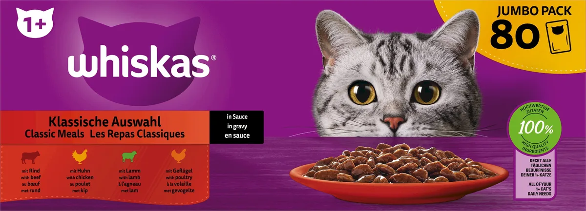 Megapack 80x85g Klassische Auswahl in Sauce 1+ - 6.800 g von Whiskas – Produktfoto