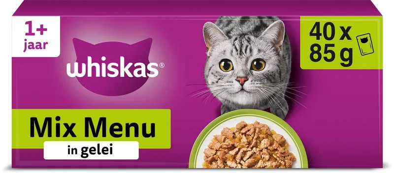 'Mixed Menu' nat kattenvoer in gelei - rund, kip, zalm & tonijn - 40 x 85g de Whiskas – photo produit