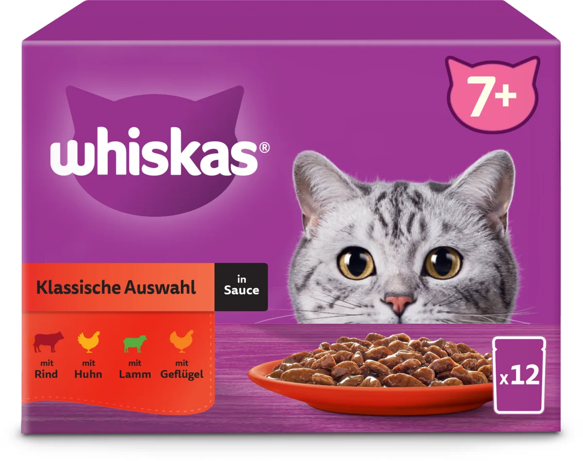 Multipack 12x85g Klassische Auswahl in Sauce 7+ - 1.020 g von Whiskas – Produktfoto