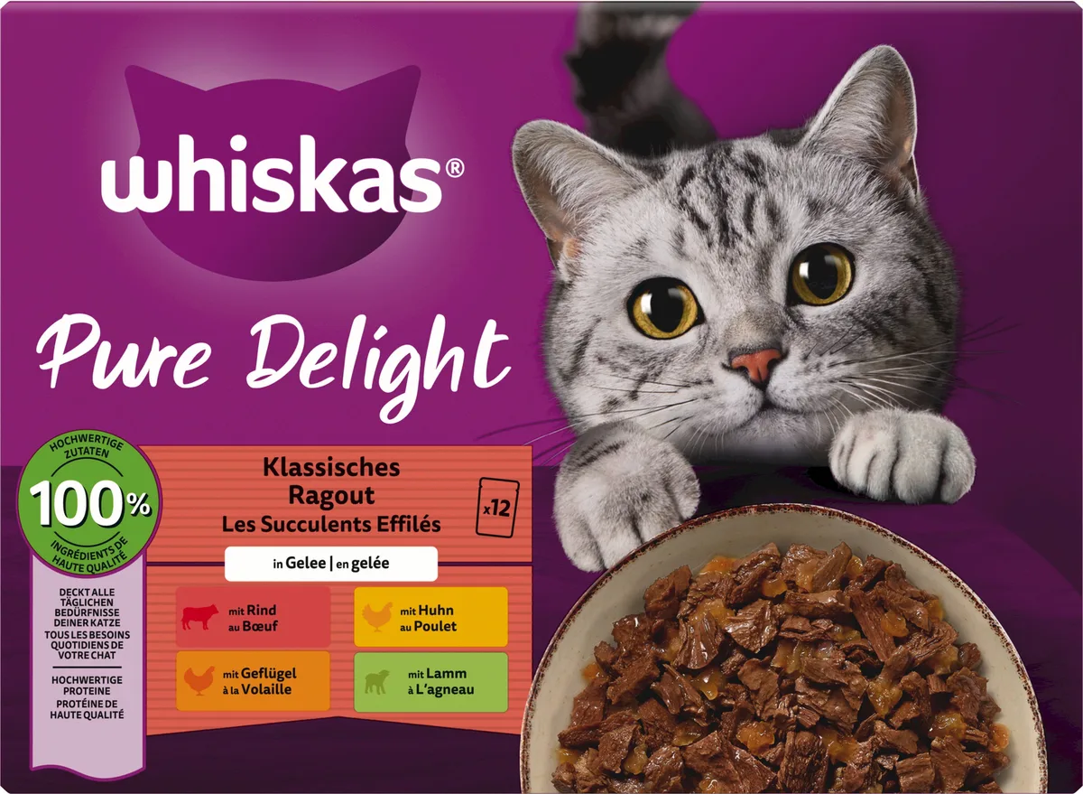 Multipack 12x85g Pure Delight Klassisches Ragout in Gelee - 1.020 g von Whiskas – Produktfoto