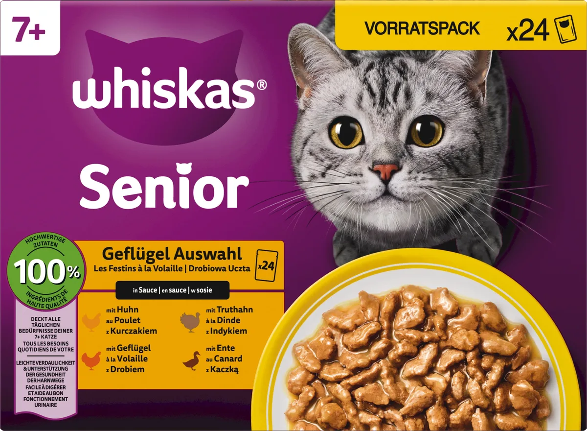 Multipack 24x85g Geflügel Auswahl 7+ - 2.040 g von Whiskas – Produktfoto