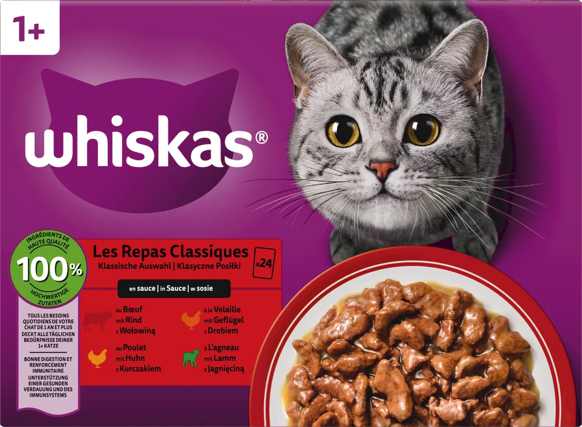Multipack 24x85g Klassische Auswahl in Sauce 1+ - 2.040 g von Whiskas – Produktfoto