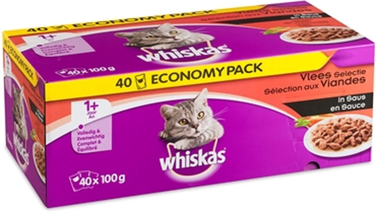 multipack pouch adult classic selectie vlees in saus - 40x100 gr - 1 stuks by Whiskas – product photo