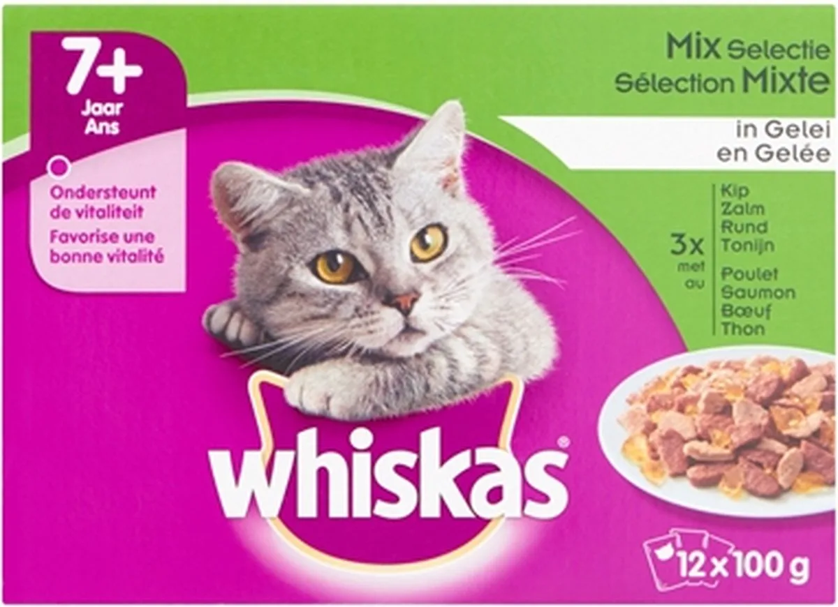 multipack pouch senior mix selectie vlees / vis in saus - 12x100 gr - 4 stuks by Whiskas – product photo