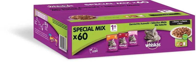 natte kattenvoeding gevogelte + rund + lam - duo pack - 120 stuks - 12 kg by Whiskas – product photo