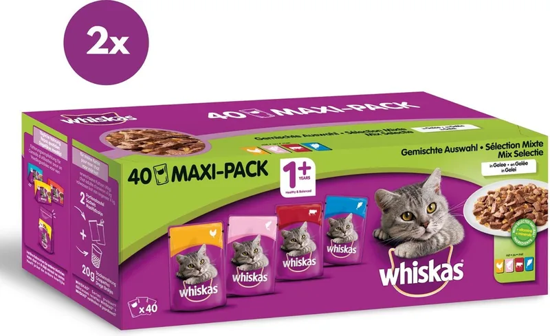 natte kattenvoeding vlees + vis - duopack - 80 stuks - 8000 gram von Whiskas – Produktfoto
