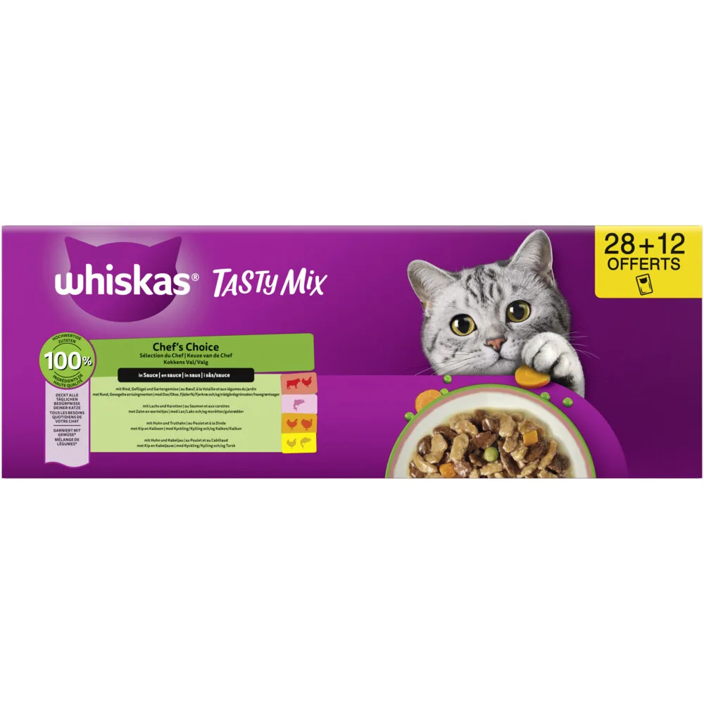 Pouch Adult 1+ Saus Vlees 40 x 85 gr de Whiskas – photo produit