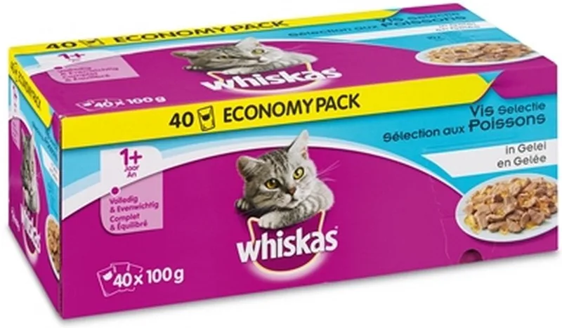Whiskas 1+ Adult Katten Natvoer - Vis in Gelei - 40 x 100 gram de Whiskas – photo produit
