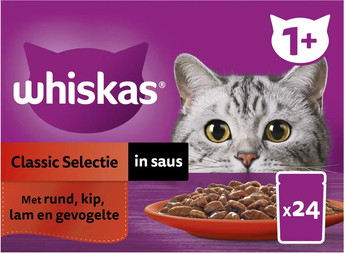 Whiskas 1+ Classic Selectie in Saus Maaltijdzakjes Multipack - 24 x 85 gr van Whiskas – productfoto