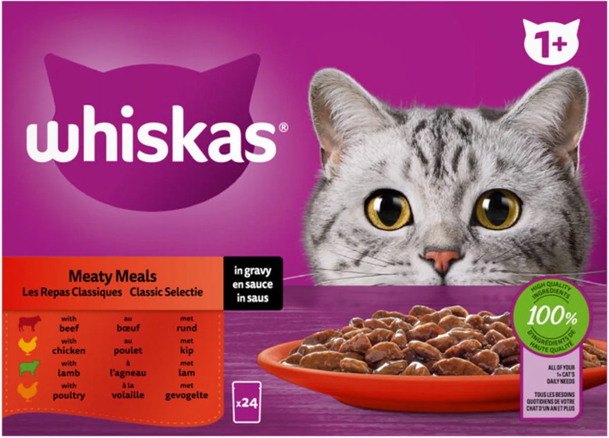 Whiskas 1+ Classic Selectie in Saus Maaltijdzakjes Multipack - 2 x 24 x 85 gr - Voordeelverpakking von Whiskas – Produktfoto