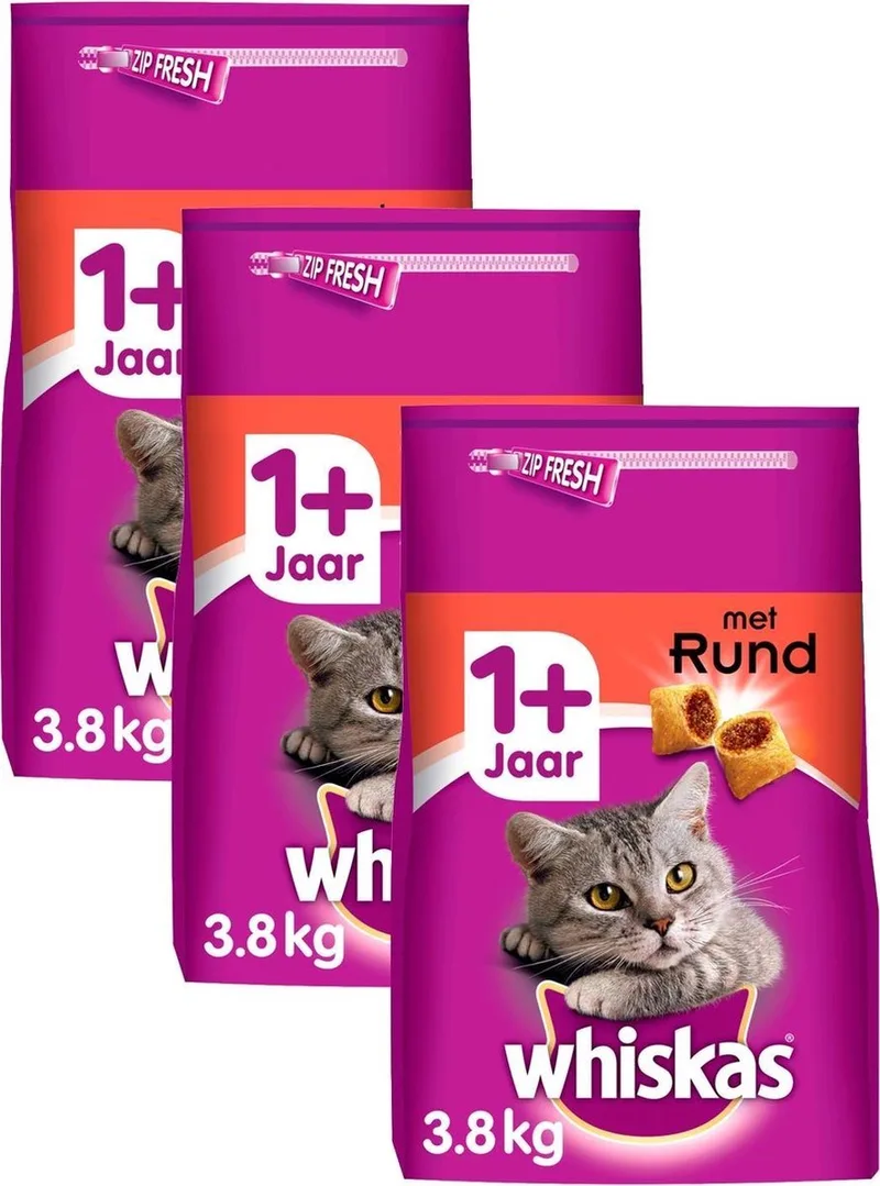 Whiskas 1+ - Kattenvoer - Brokjes met Rund - 3x3.8kg de Whiskas – photo produit