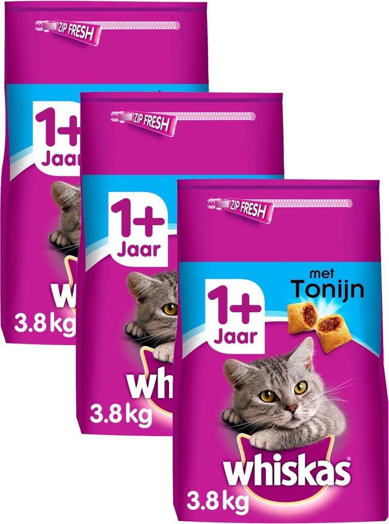 Whiskas 1+ - Kattenvoer - Brokjes met tonijn - 3x3.8kg de Whiskas – photo produit