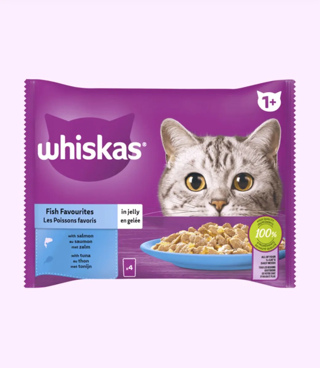 Whiskas 1+ Natvoer - Vis Selectie in Gelei - Maaltijdzakjes 4 x 85 g van Whiskas – productfoto