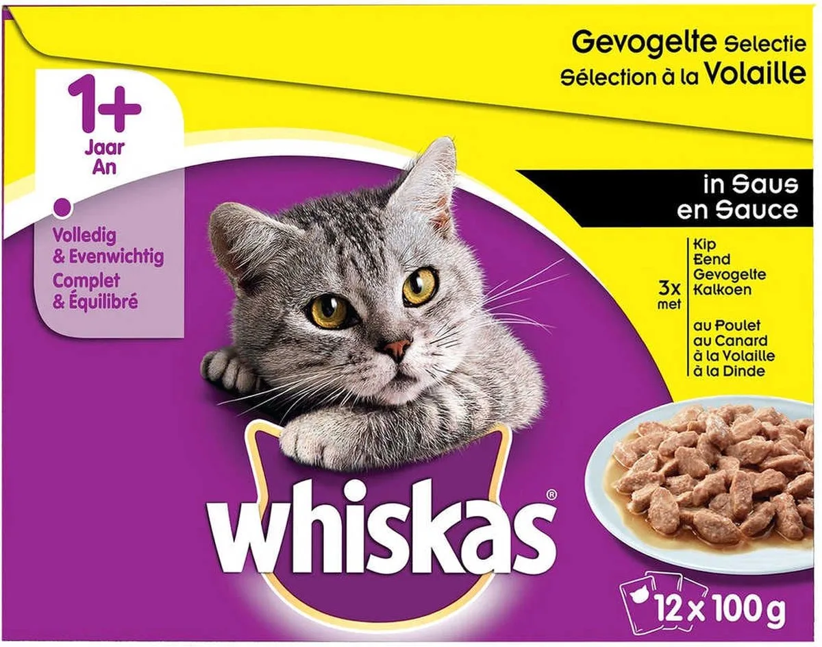 Whiskas 1+ pouch met gevogelte in saus - 12x85g van Whiskas – productfoto