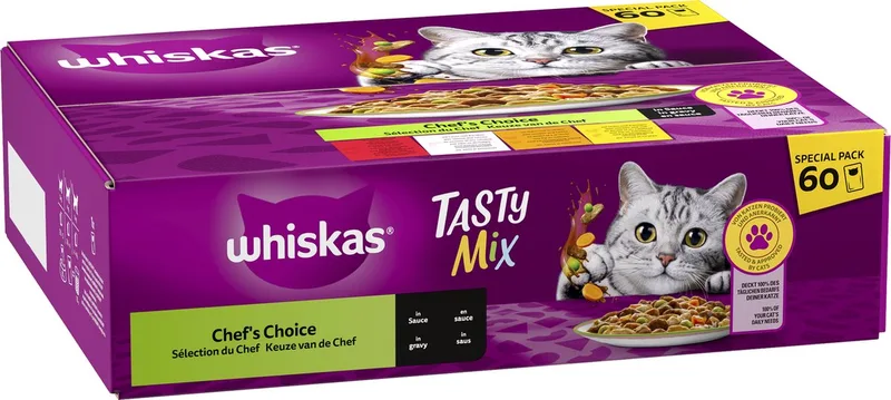 Whiskas 1+ Tasty Mix Adult Kattenvoer Chef's Choice in Saus 60 x 85 gr fra Whiskas – produktbillede