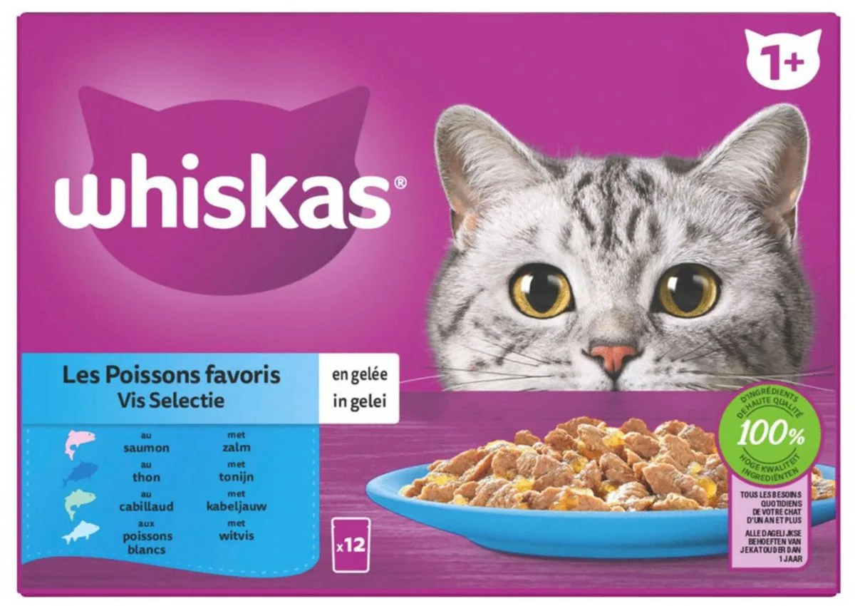 Whiskas 1+ Vis Selectie in Gelei Maaltijdzakjes Multipack - 24 x 85 gr van Whiskas – productfoto