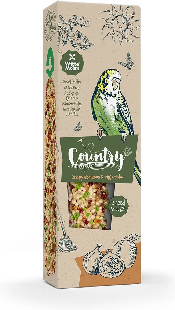 Country zaadsticks parkiet abrikoos & vijg 60g van Witte Molen – productfoto