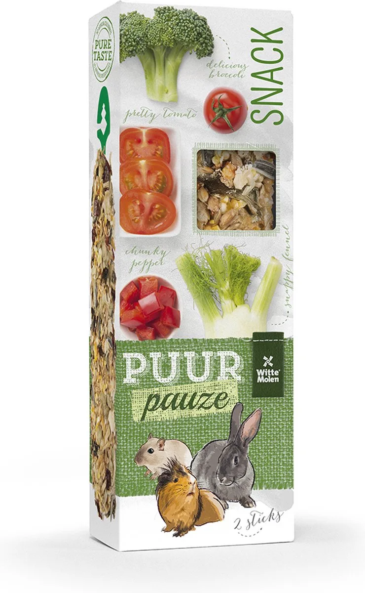 Knaagdier - Puur Pauze Sticks Brocolli & Tomaat 110gr - Tray - 187330 de Witte Molen – photo produit