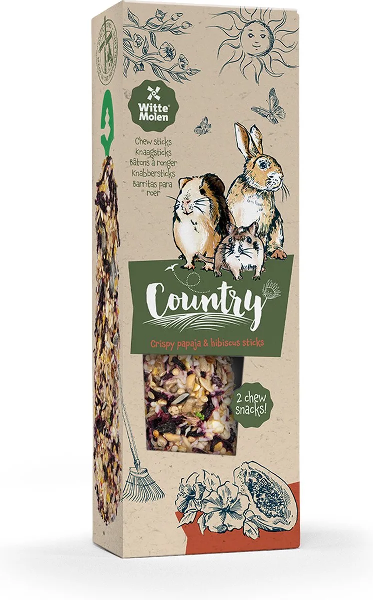 Knaagdierensnack - Knaagdier - Country Knaagsticks Papaja & Hibiscus 110g - 2st de Witte Molen – photo produit