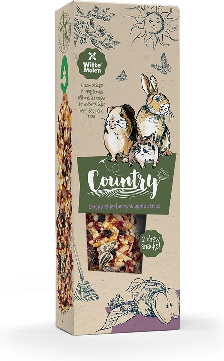 Knaagdierensnack - Knaagdier - Country Knaagsticks Vlierbes & Appel 110g - 2st von Witte Molen – Produktfoto