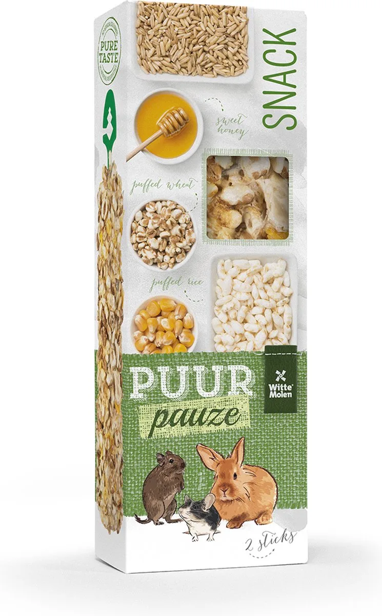 Knaagdierensnack - Knaagdier - Puur Pauze Sticks Gepofte Rijst & Honing 110gr - Tray - 2st von Witte Molen – Produktfoto
