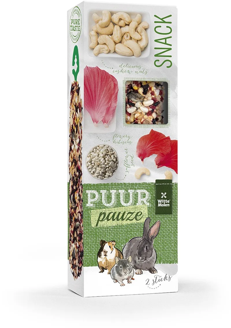 Knaagdierensnack - Knaagdier - Puur Pauze Sticks Hibiscus & Cashewnoten 110g - 2st von Witte Molen – Produktfoto