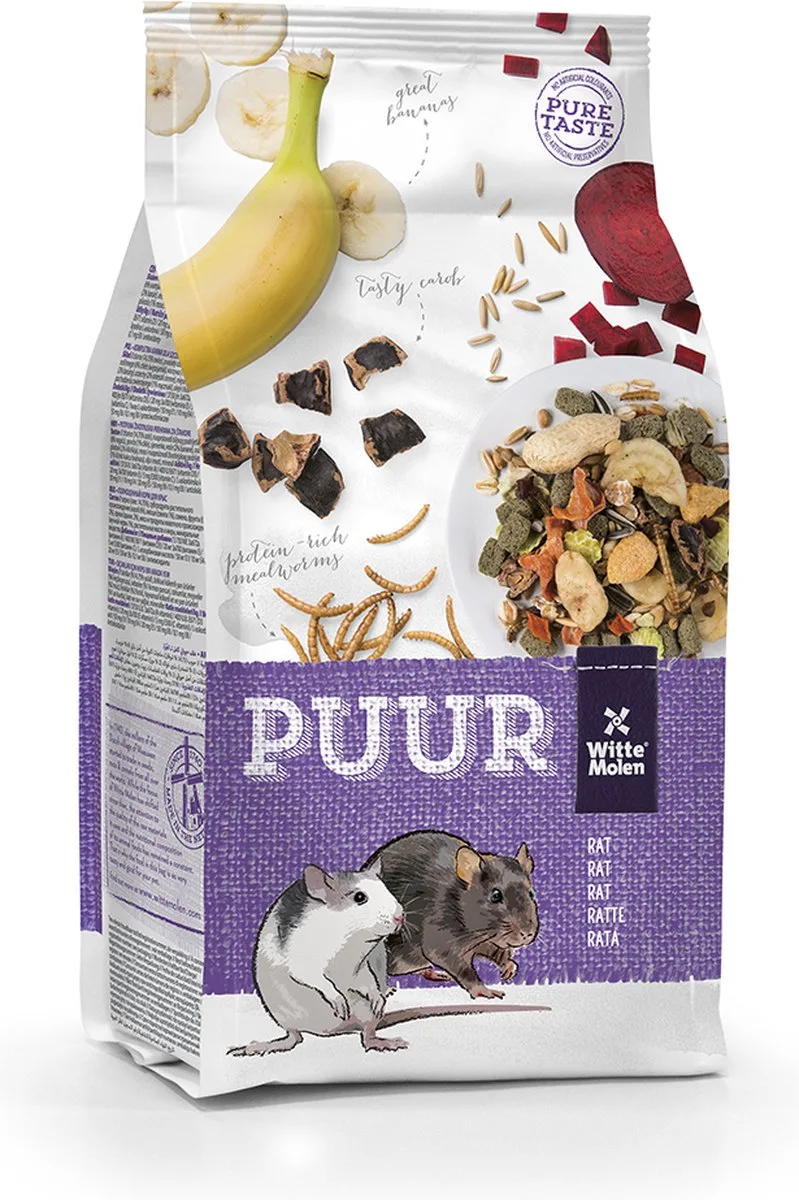 Knaagdierenvoer - Knaagdier - Puur Rat 800gr - 1st de Witte Molen – photo produit
