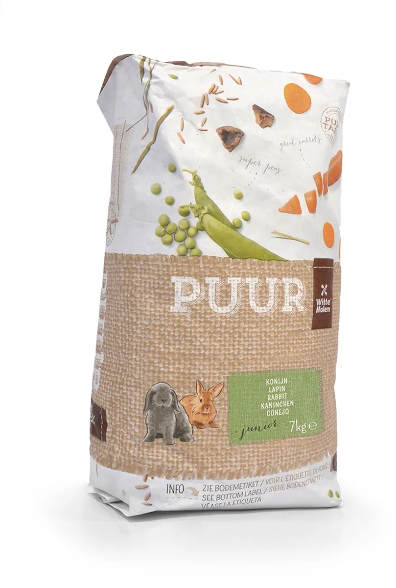 Puur Konijn Junior - Fijnproeversmuesli Jonge (Dwerg)konijnen tot 1 Jaar - Zonder Kunstmatige Toevoegingen - 7kg van Witte Molen – productfoto