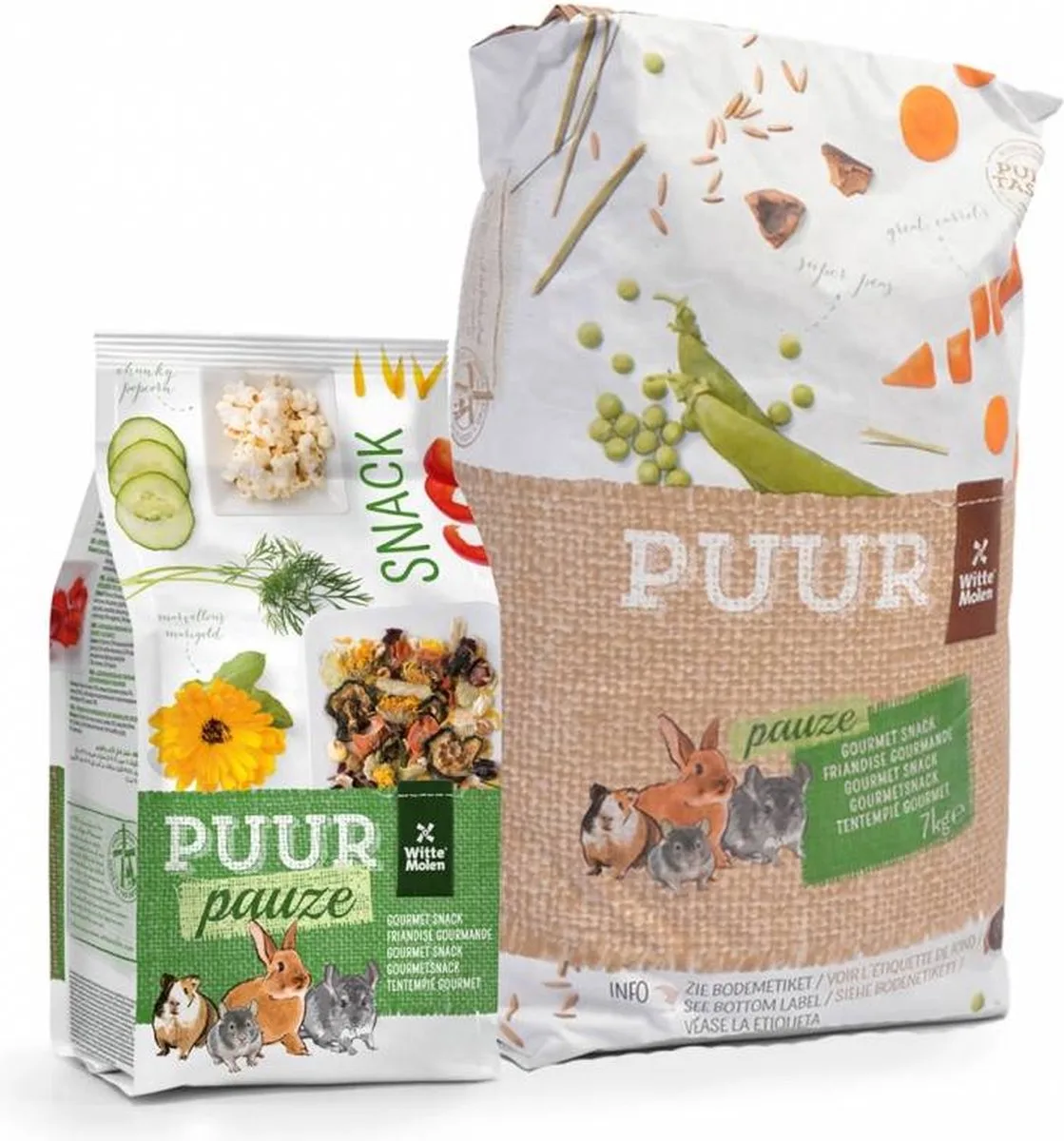 Puur Pauze Snack Muesli - Knaagdiersnack met Dille, Goudsbloem en Popcorn - 7kg de Witte Molen – photo produit