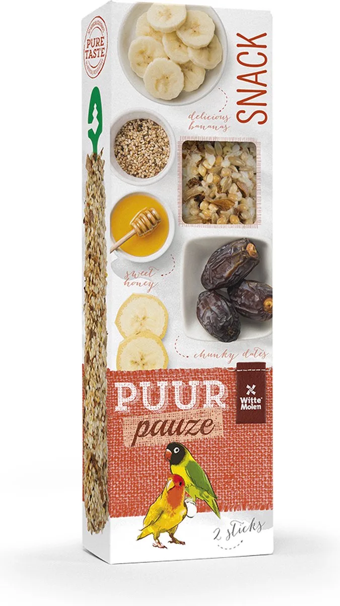 Vogels - Puur Pauze Sticks Agapornis Honing & Dadel 60gr - Tray fra Witte Molen – produktbillede